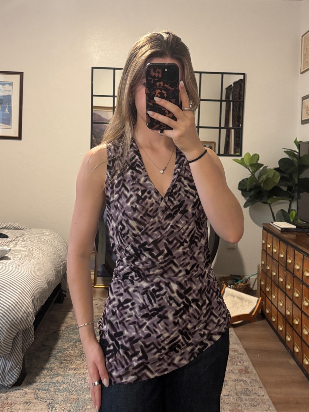 NWT Classiques Entier patterned silk blouse purple sweet grass sleeveless